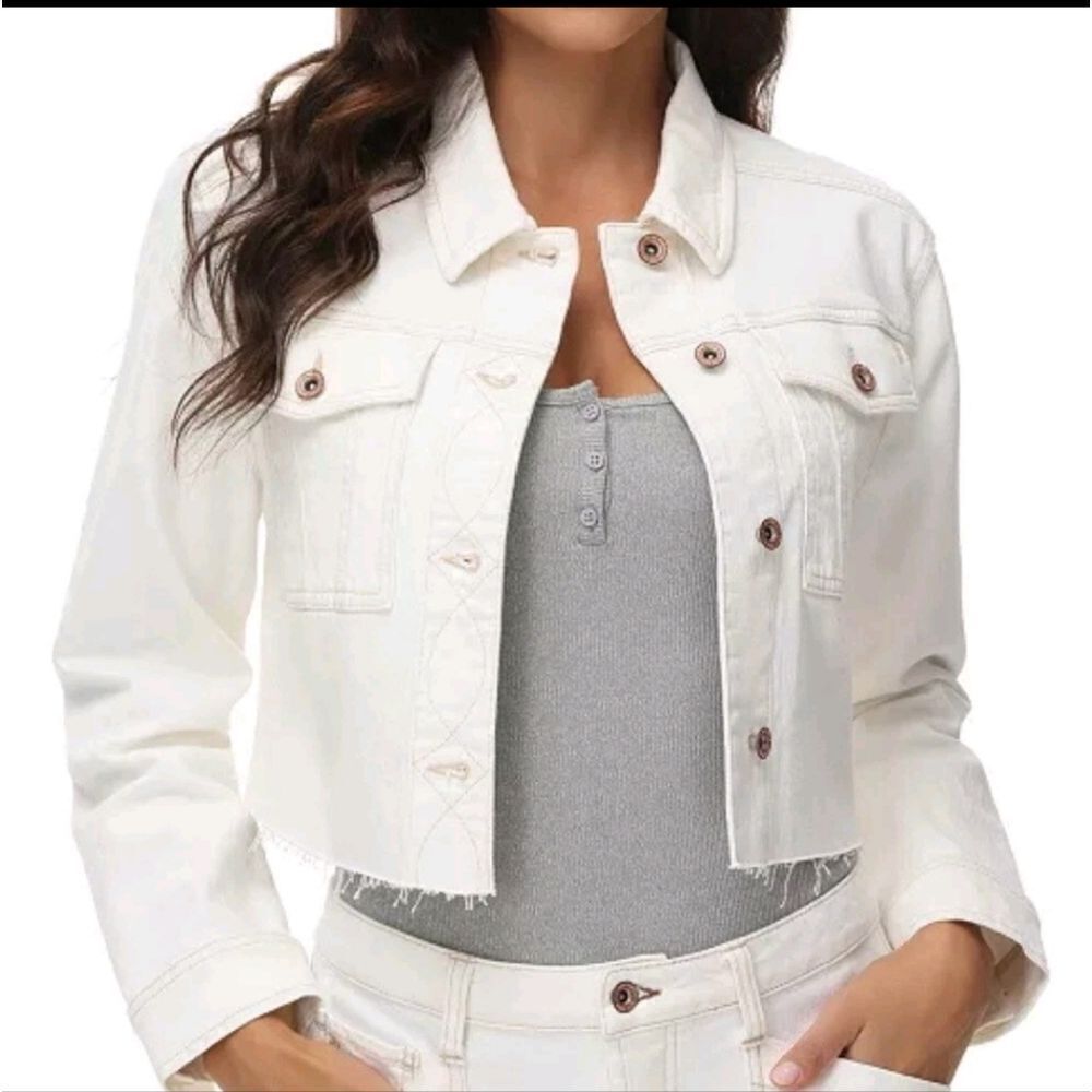 Frye Cropped Off White Denim Jacket Size S - Picture 12 of 12